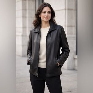 Anne Klein Sleek Black Leather Jacket
